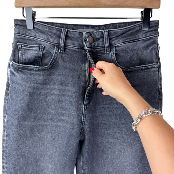 DL1961 Black Distressed Flared Fringe HIgh Waisted Jeans - Picture 5 of 7